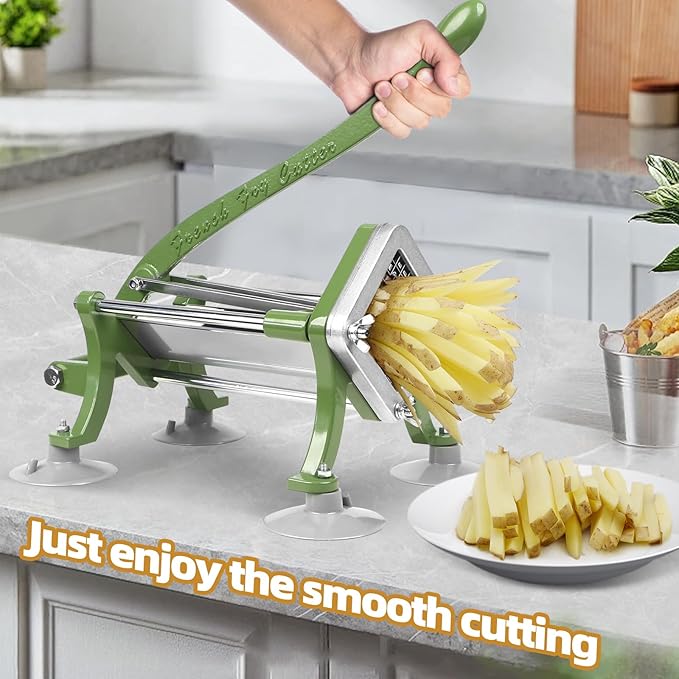 French Fry Cutter Commercial Potato Slicer with Suction Feet Complete Set, Includes 1/4", 3/8",1/2"