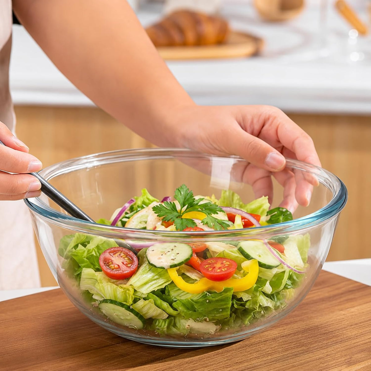 6 QT Large Glass Mixing Bowl with Lid for Sourdough Bread Making & Proofing – set view