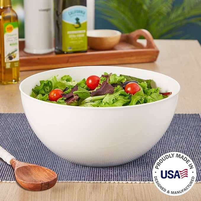 Bowl Set: 3-Piece White Plastic Serving Bowls, 10-Inch, 4-Liter