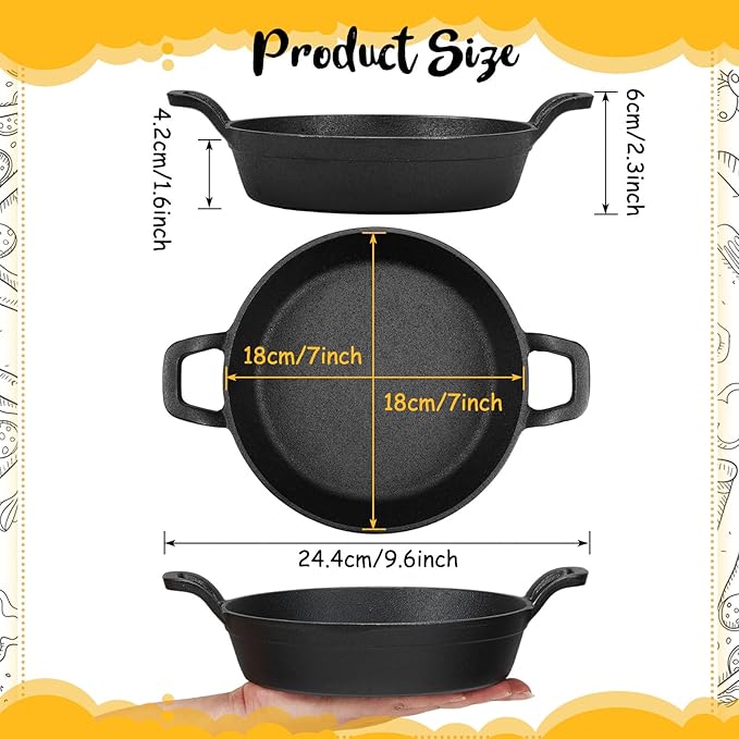 Cast Iron Skillet 4-Pack, 7 Inch Black Mini Pans with Double Loop Handles