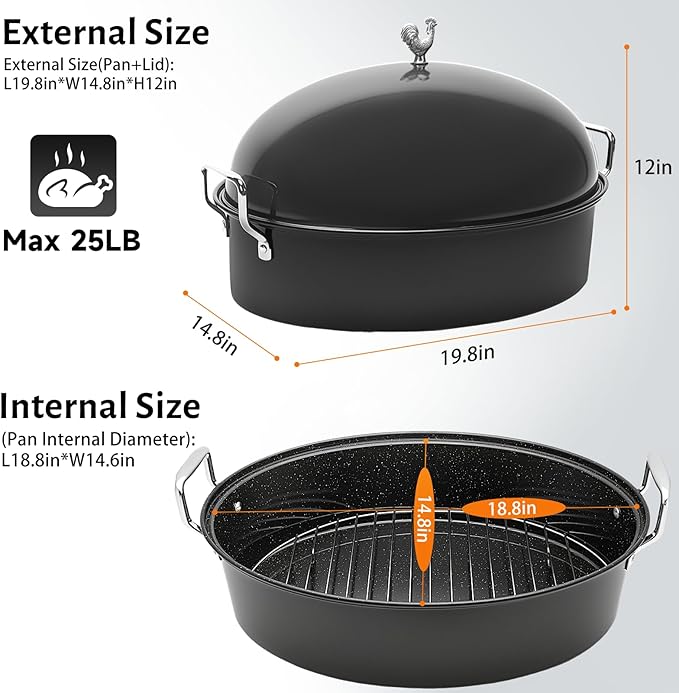 Roasting Pan 32L Oval Carbon Steel with Lid and Rack