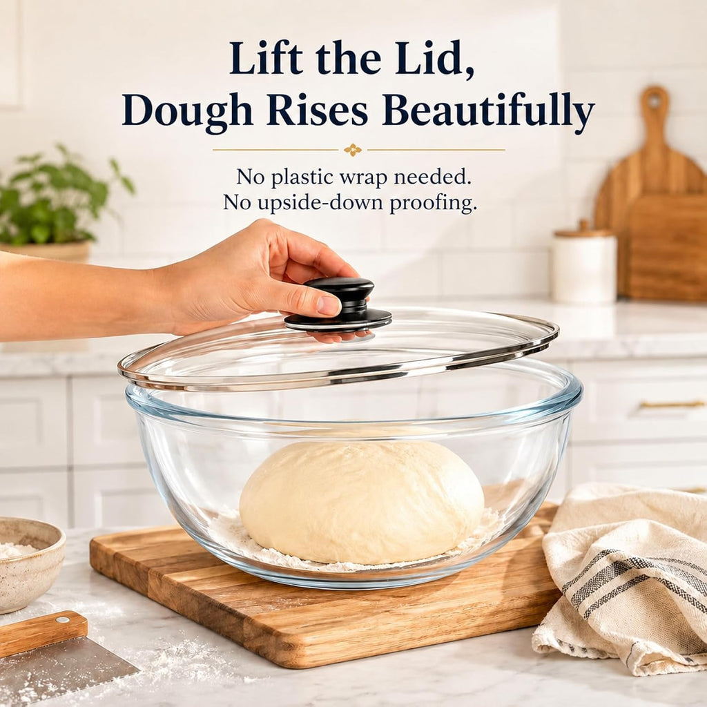 6 QT Large Glass Mixing Bowl with Lid for Sourdough Bread Making & Proofing – size reference