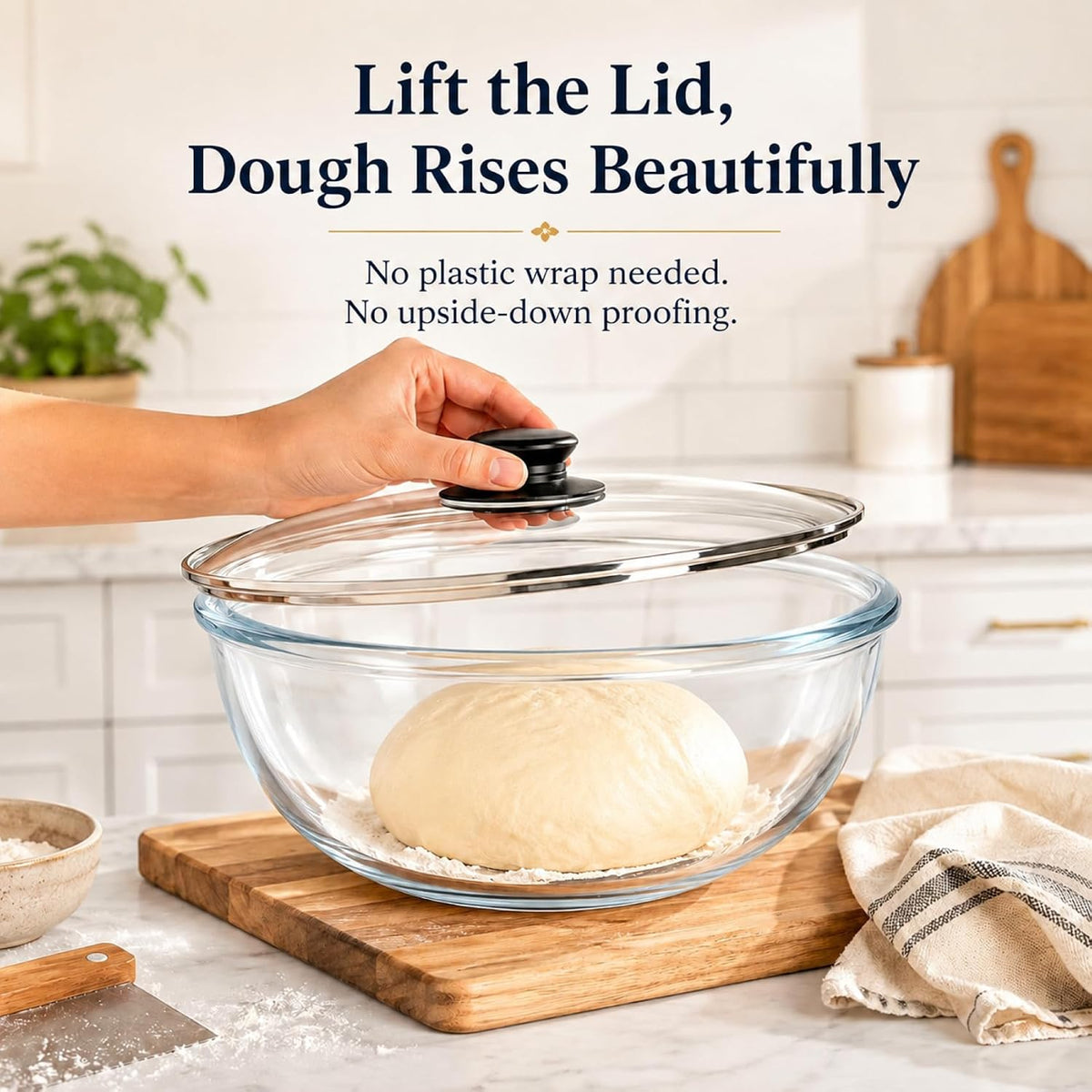 6 QT Large Glass Mixing Bowl with Lid for Sourdough Bread Making & Proofing – size reference