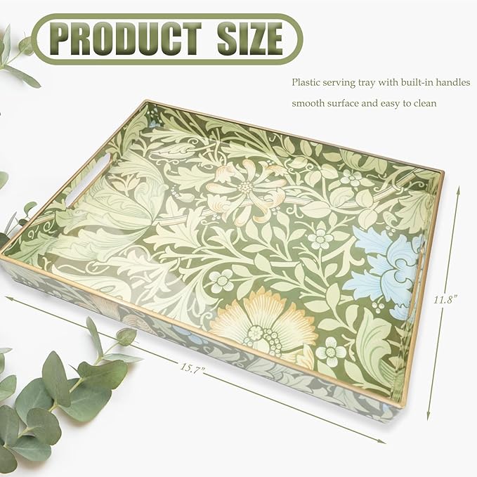 Plastic Serving Tray with Handles, 15.7 x 11.8 Inch Rectangular