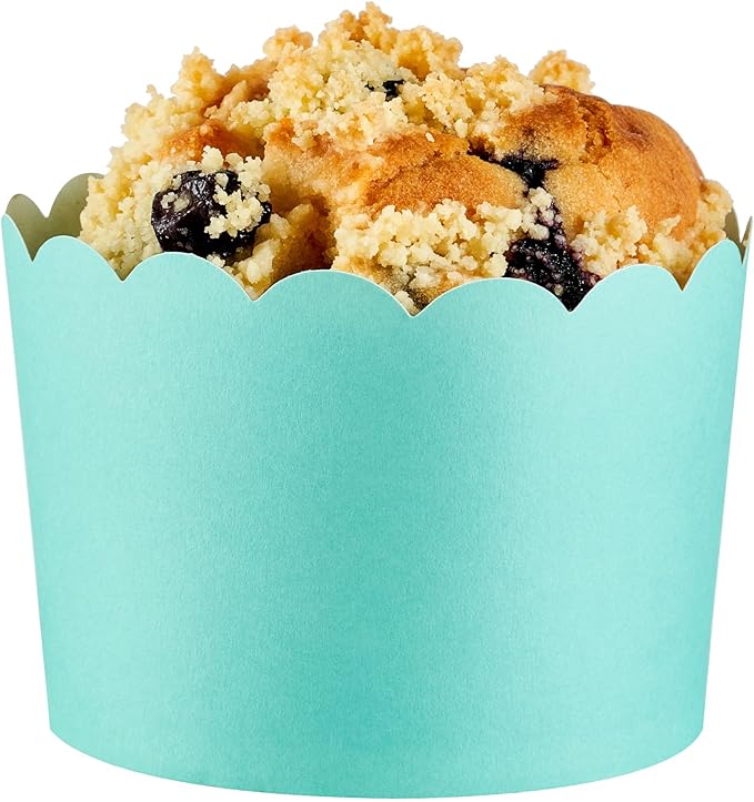 Baking Cups - 200 Count Turquoise Scalloped Paper, Greaseproof, Oven-Ready