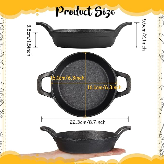 Skillets: 4-Pack Black Cast Iron Mini Pans with Double Loop Handles
