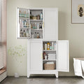 Freestanding Pantry Cabinet, Metal, 4 Doors, 4 Shelves, White