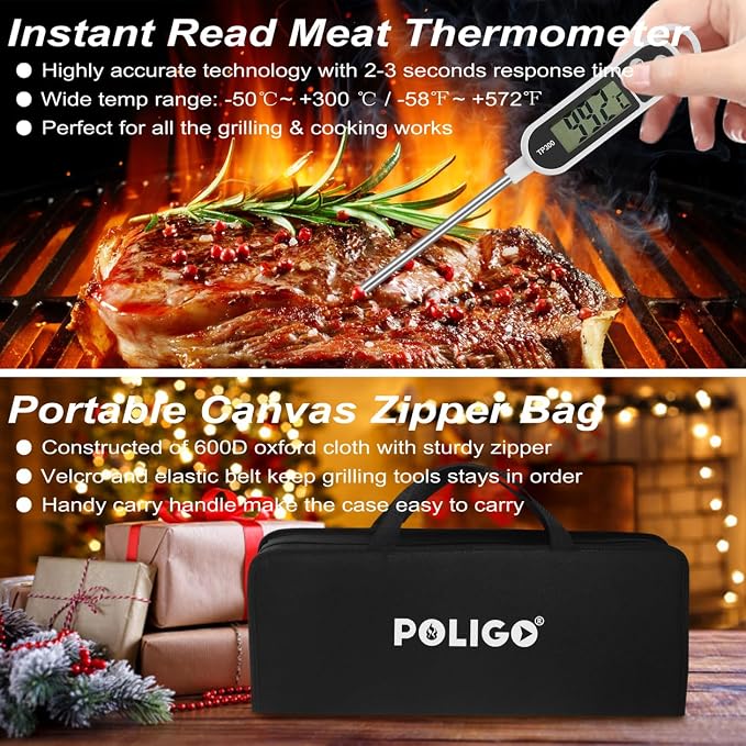 POLIGO 26PCS BBQ Accessories for Outdoor Grill Utensils Set Stainless Steel BBQ - Image 7