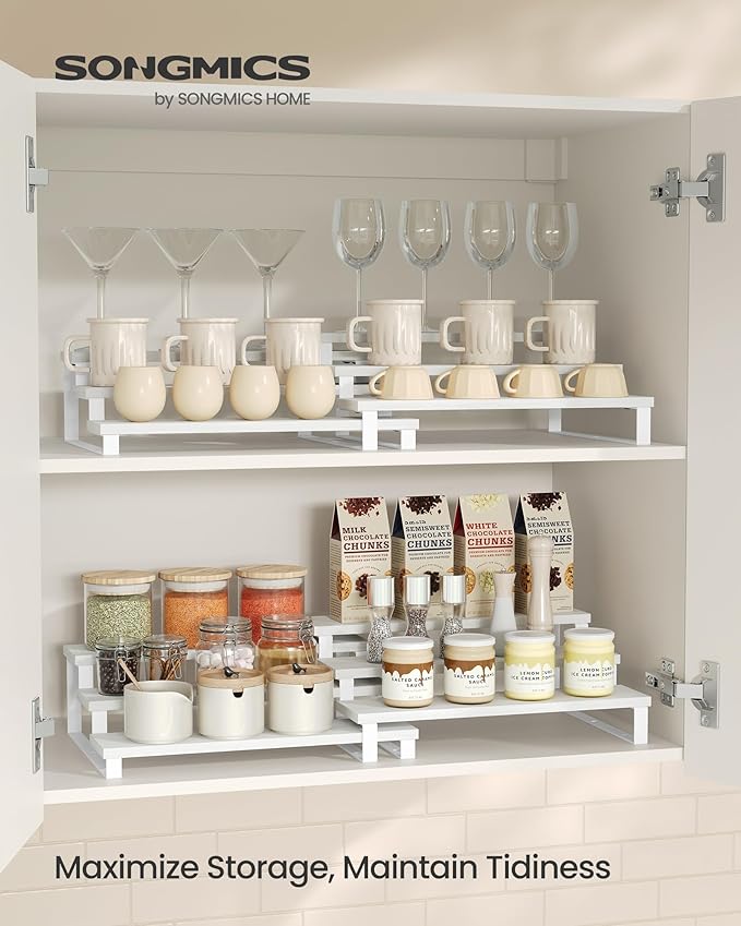Spice Racks, 3-Tier Snow White Display Set of 2, Engineered Wood and Metal