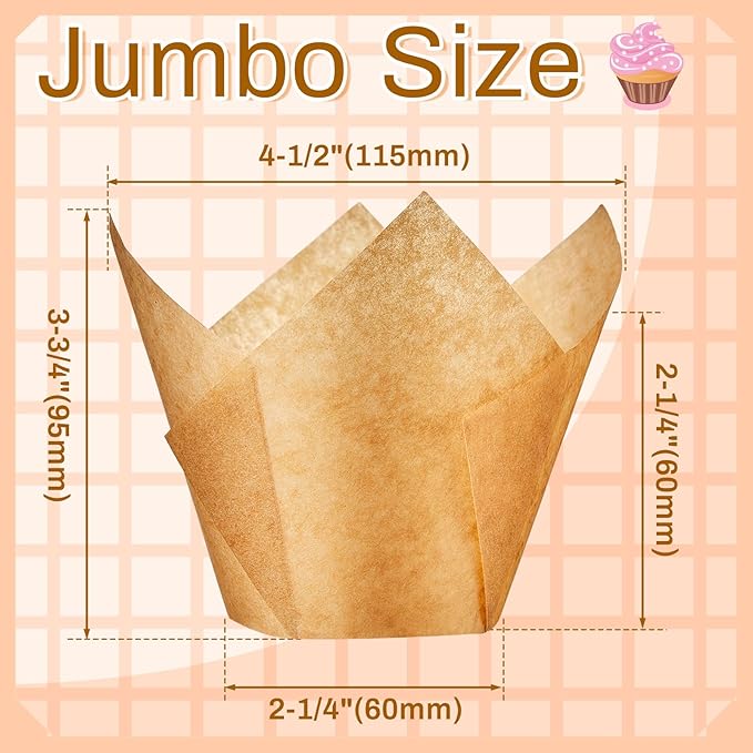 Baking Cups, 300 Count Tulip Paper Liners, 2-1/4 x 4 Inch Light Brown