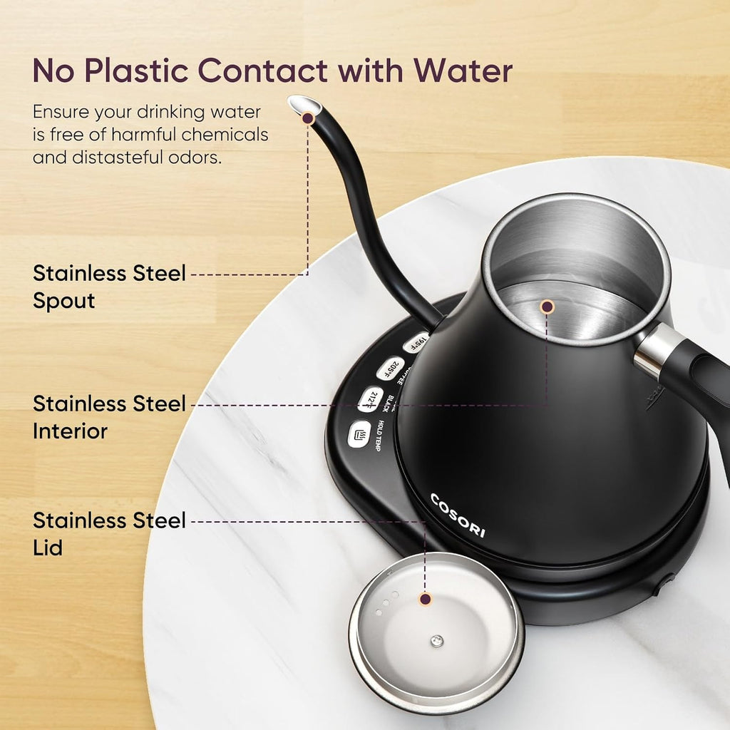 Gooseneck Electric Kettle with Temperature Control, 0.8L, Black – size reference