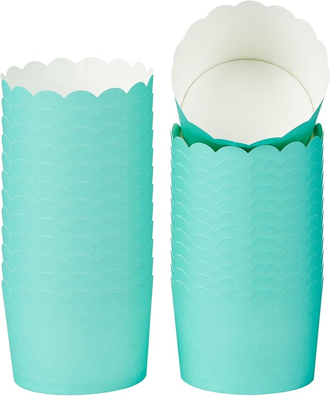 Baking Cups - 200 Count Turquoise Scalloped Paper, Greaseproof, Oven-Ready