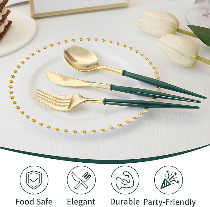 Disposable Spoons, Forks and Knives Set, 90 Pieces, Gold Plastic