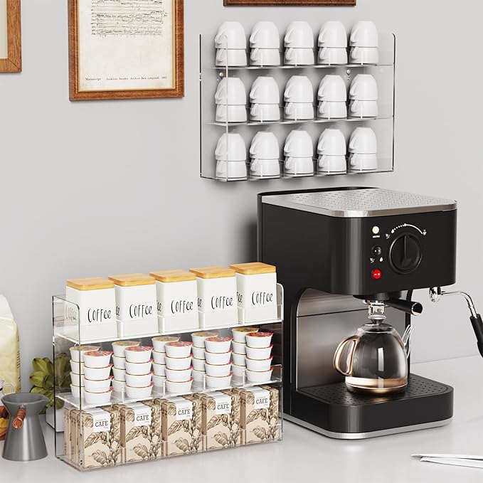 Tea Bag Storage Rack, Wall Mount Acrylic Holder with 15 Slots