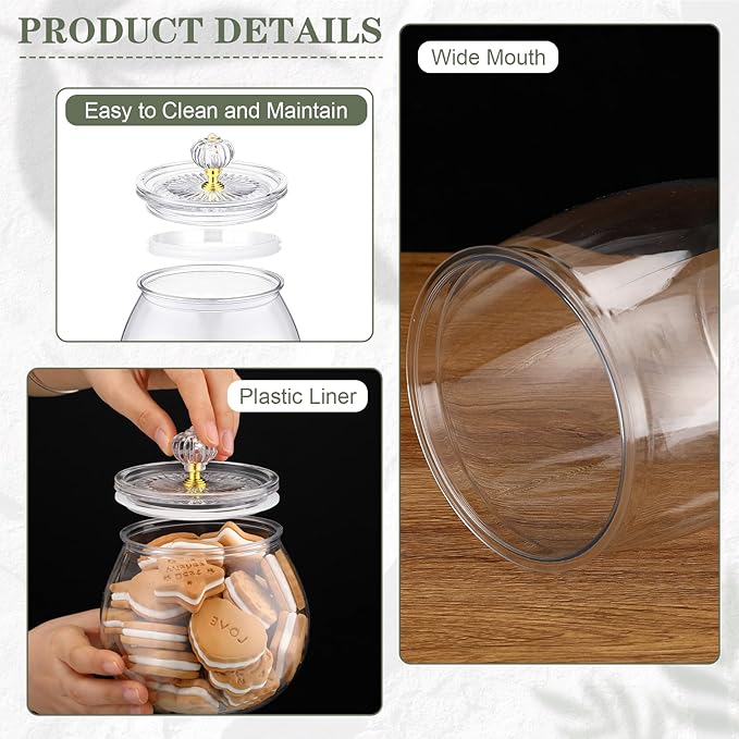 Food Jar Canisters, 4 Clear Plastic Jars with Lids, 64/42/30 oz