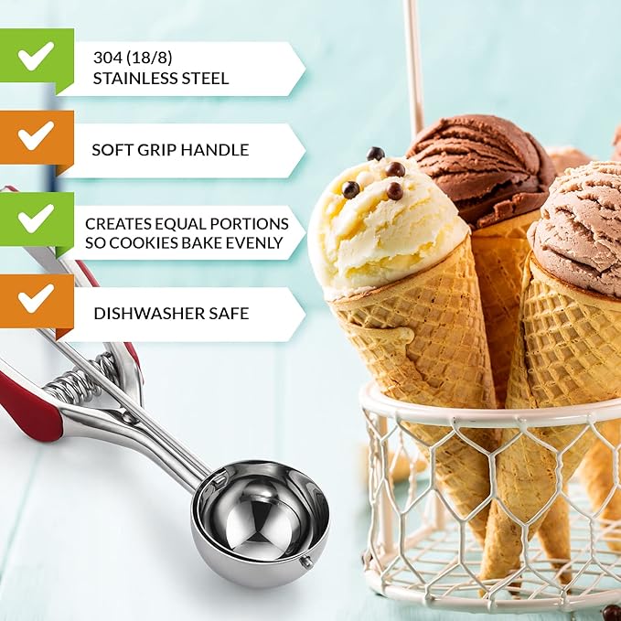 Ice Cream Scoops: 1 Tbsp Red Stainless Steel Cookie Scoop with Trigger