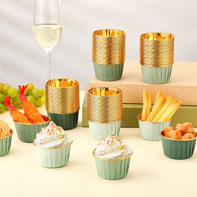 Baking Cups 100 Count Gradient Sage Green Foil Liners, 4 Colors