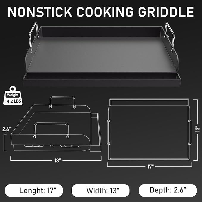Griddle 17 x 13 Inch Black Cast Iron Nonstick Flat Top Insert