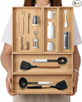 Stack Bamboo Drawer Organizer Set of 5, Kitchen Utensil, Flatware&Silverware Organizer-Wood Laminated Stackable for Kitchen, Bedroom, 13.4''x4.5''*2+10.2''x3.3''*2+10.2''x6.7''*1