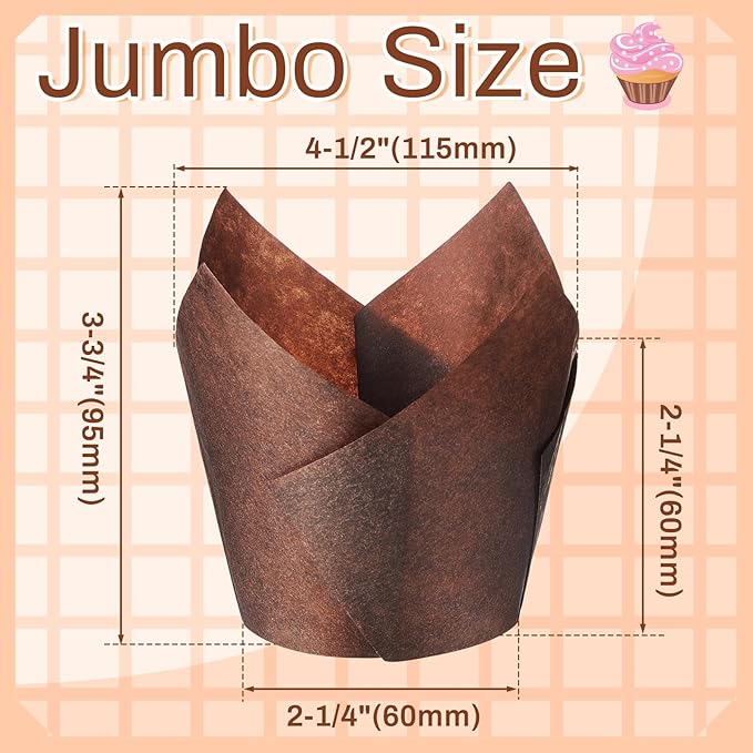 Baking Cups, 300 Count Brown Tulip Jumbo, 2-1/4 x 4 Inch