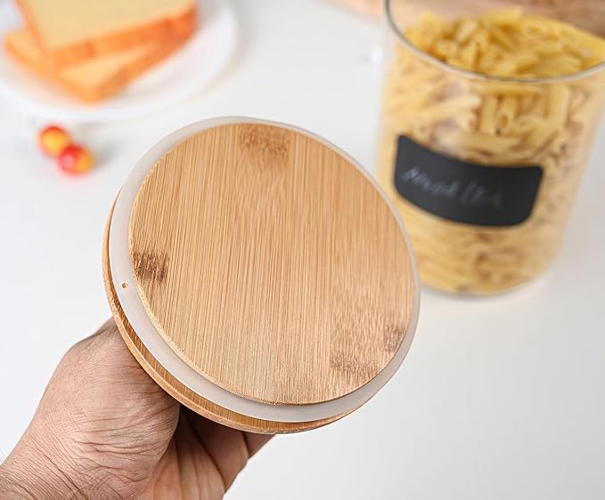 Cookie Jars Set of 2 Clear Glass Canisters with Bamboo Lids