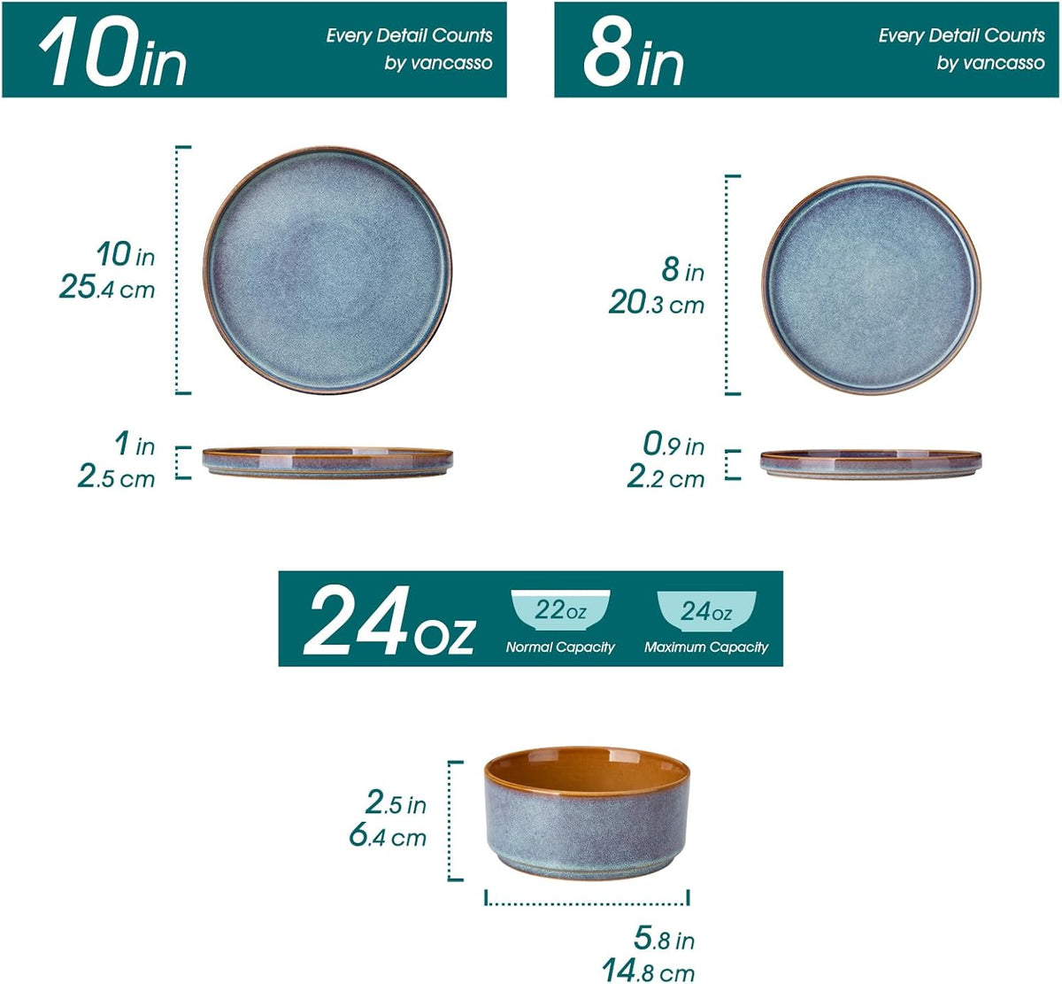 Dinnerware Set, 12 Piece Reactive Glaze Stoneware Plates and Bowls for 4