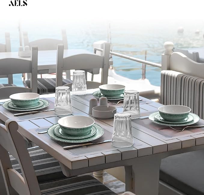 Melamine Dinnerware Set for 4, 12 Pieces, Sage Green Plates and Bowls