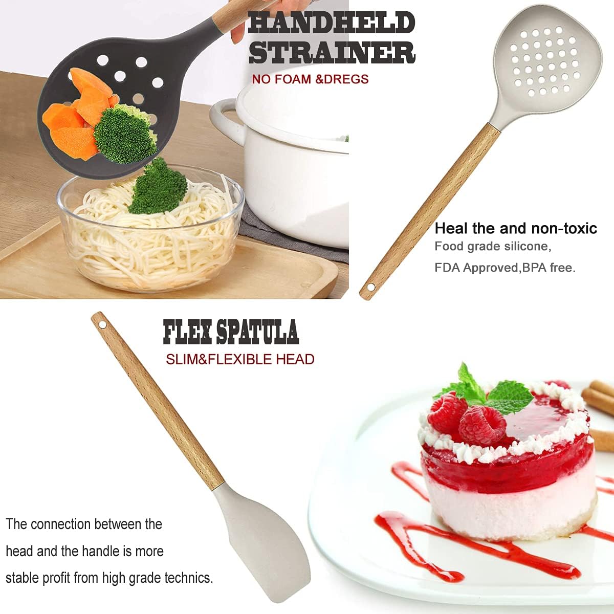 Kitchen Utensils Set- 35 PCs Cooking Utensils with Grater,Tongs, Spoon Spatula – size reference
