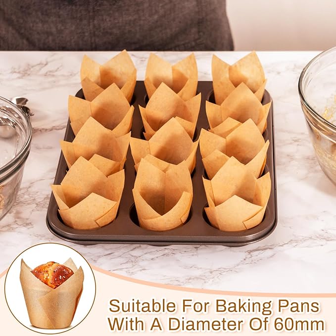 Baking Cups, 300 Count Tulip Paper Liners, 2-1/4 x 4 Inch Light Brown