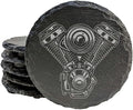 Rev Up Your Ride: V-Twin Engine Coasters for Bikers - Round Slate - Set of 5