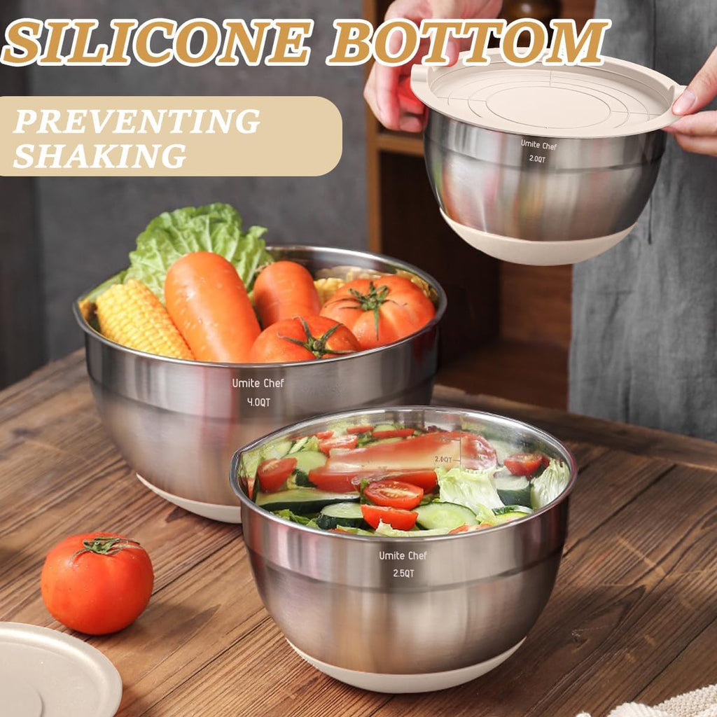 Mixing Bowls with Airtight Lids Set, 26PCS Stainless Steel Khaki Bowls – alternate view