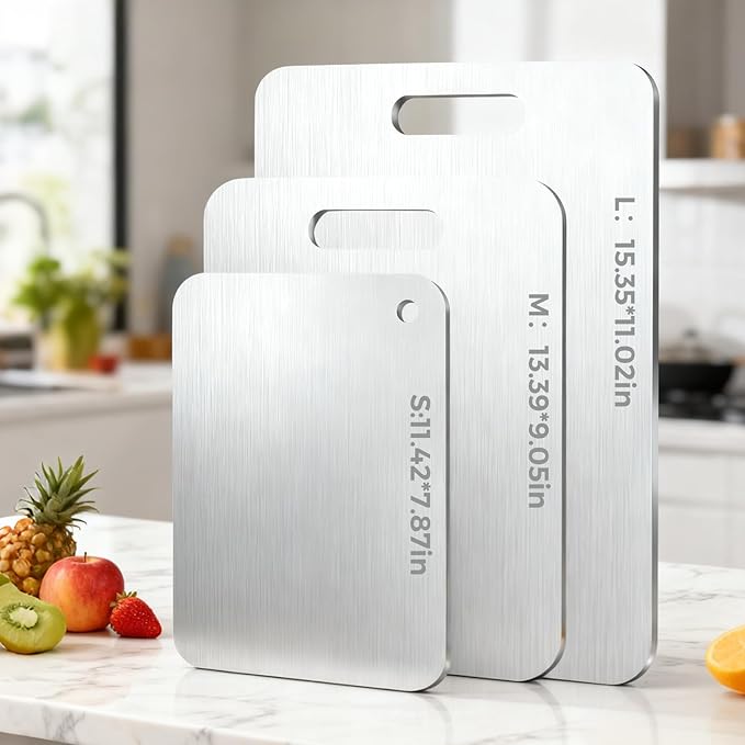 Tavano Titanium Cutting Board,100% Pure Titanium Cutting Boards for Kitchen,Double-side Available Cutting Board for Vegetables,Meat,Fruits,Easy to Store and Clean(S)