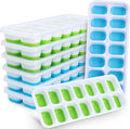 Silicone Ice Cube Tray, 8 Pack Easy-Release & Flexible 14-Ice Cube Trays with Spill-Resistant Removable Lid, Stackable Ice Trays with Covers for Freezer, Cocktail (4 Blue + 4 Green)