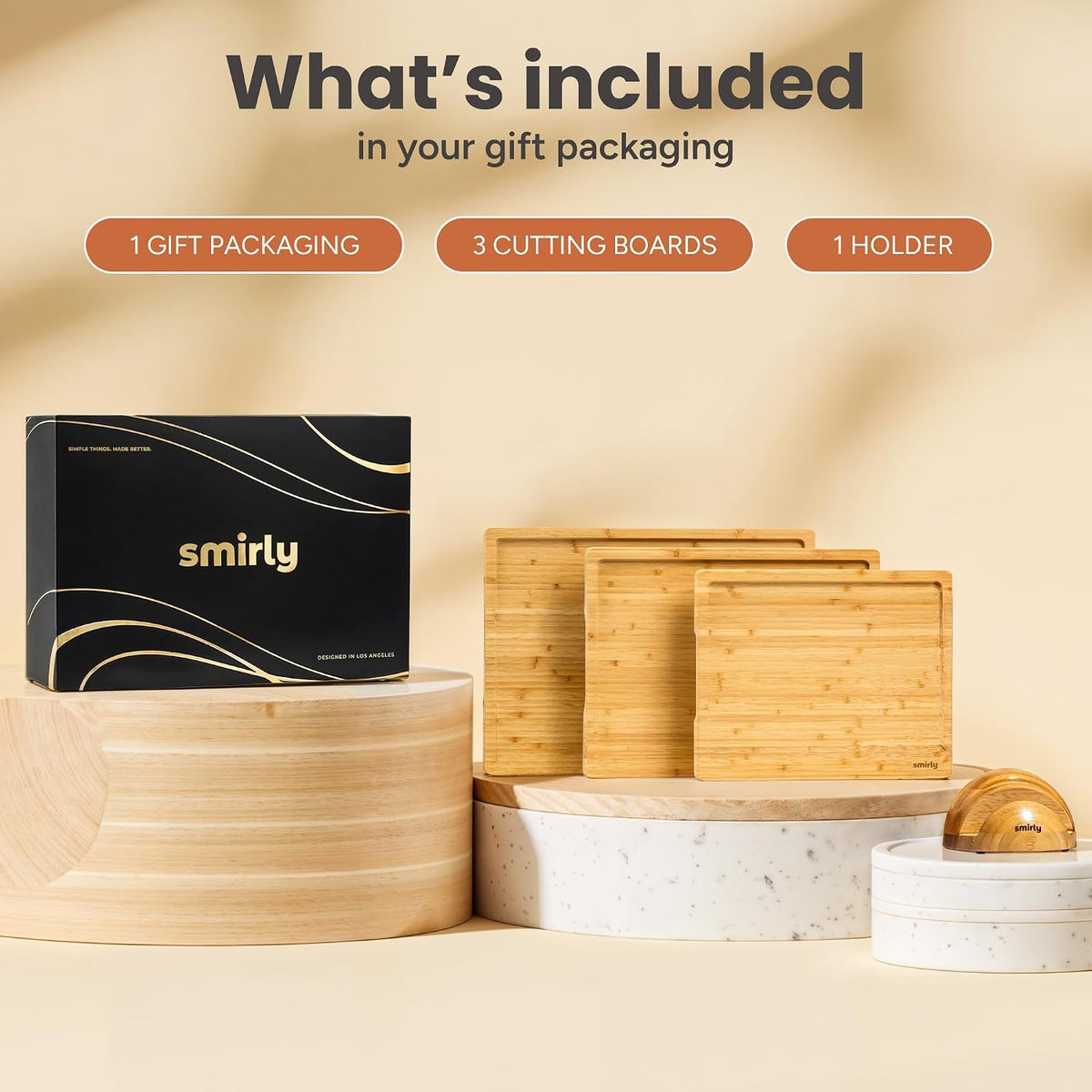 Cutting Boards: Bamboo Set of 3 Sizes with Stand and Handles