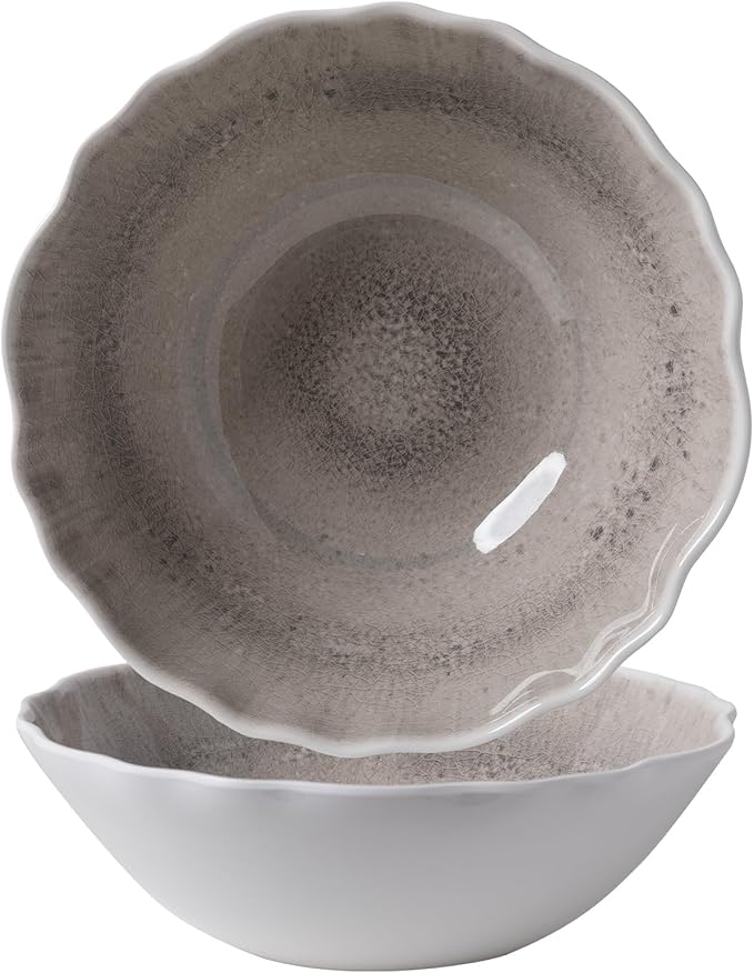 Melamine Serving Bowls, 2-Piece Set, 12-Inch Gray Farmhouse Style