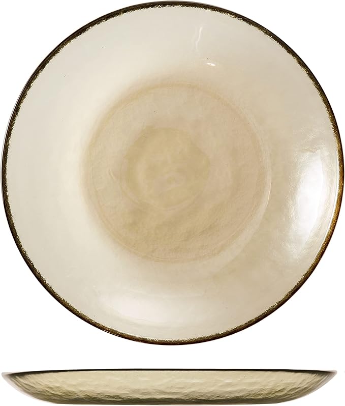 FORTESSA Los Cabos Tableware, 16-Piece Glass Dinnerware Set with 4 Dinner Plates, 4 Salad Plates, 4 Coupe Bowls and 4 Cereal Bowls, Dishwasher-Safe Glass Plate Set, Ginger Root