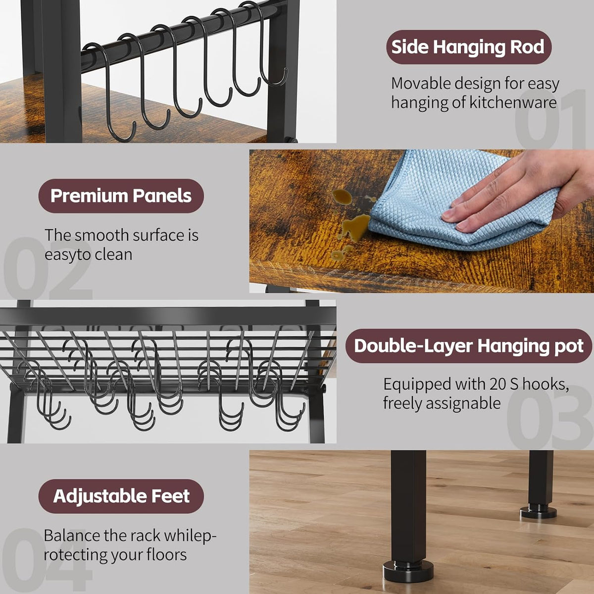 5-Tier Pot and Pan Organizer Rack with Hooks, Heavy-Duty Kitchen Storage Shelf – set view