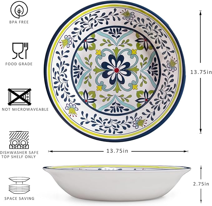Salad Bowls Set of 2, 13.75-Inch Melamine Talavera Design Serving Bowls