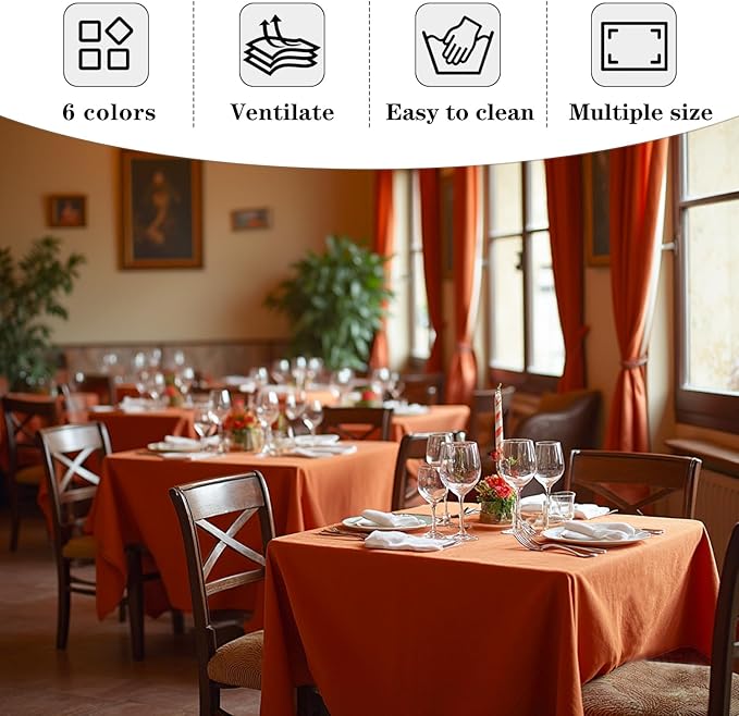 Square Polyester Tablecloth in Rust, 70 x 70 Inch, Stain Resistant