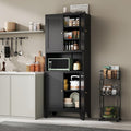 Pantry Storage Cabinet, 69 Inch Black Metal with 4 Doors and Microwave Shelf