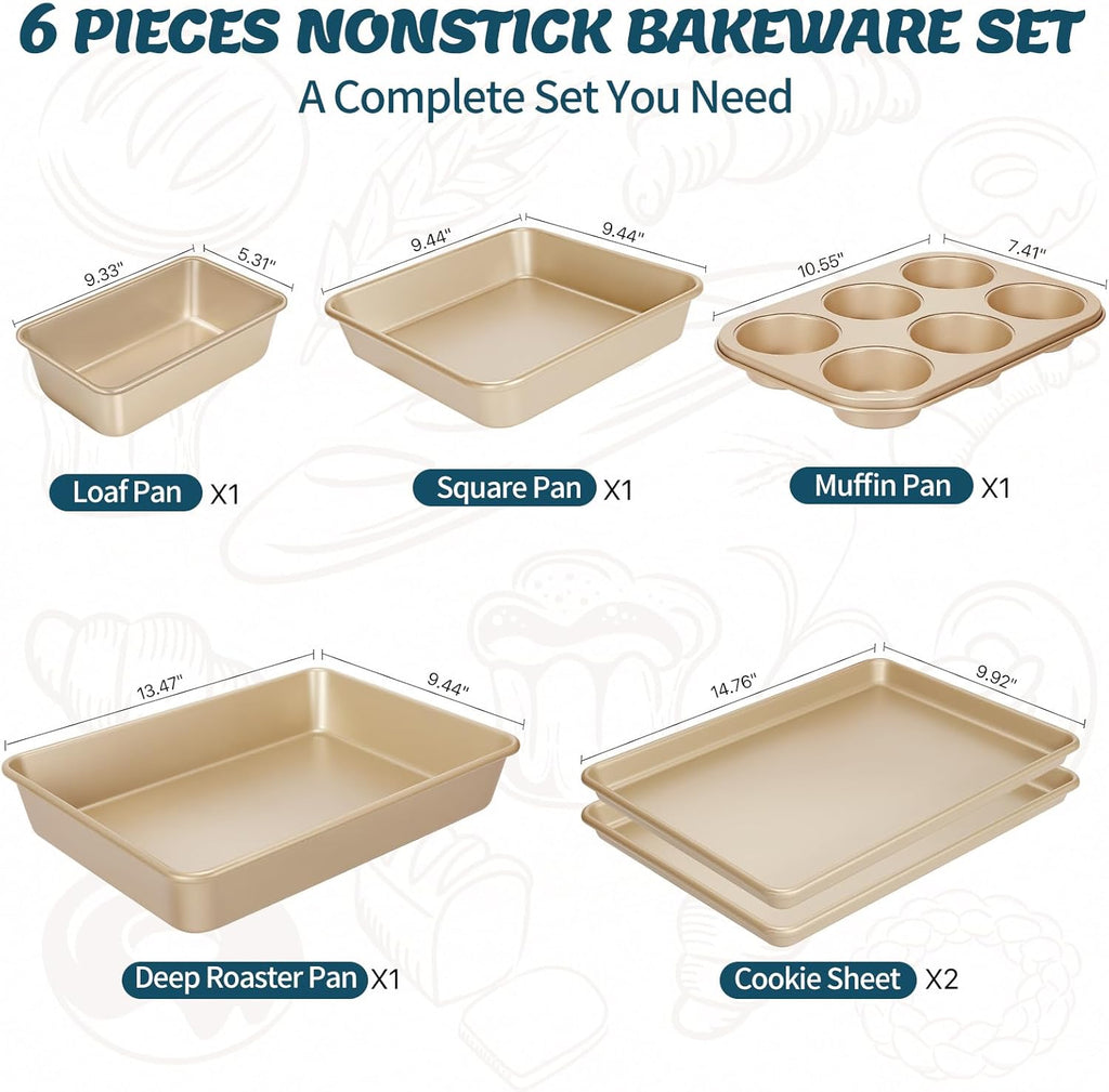 Carbon Steel Bakeware Set, 6-Piece Nonstick Pans in Gold