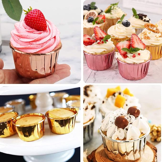 Baking Cups: 100 Mini Gold Foil Liners with Lids and 50 Spoons