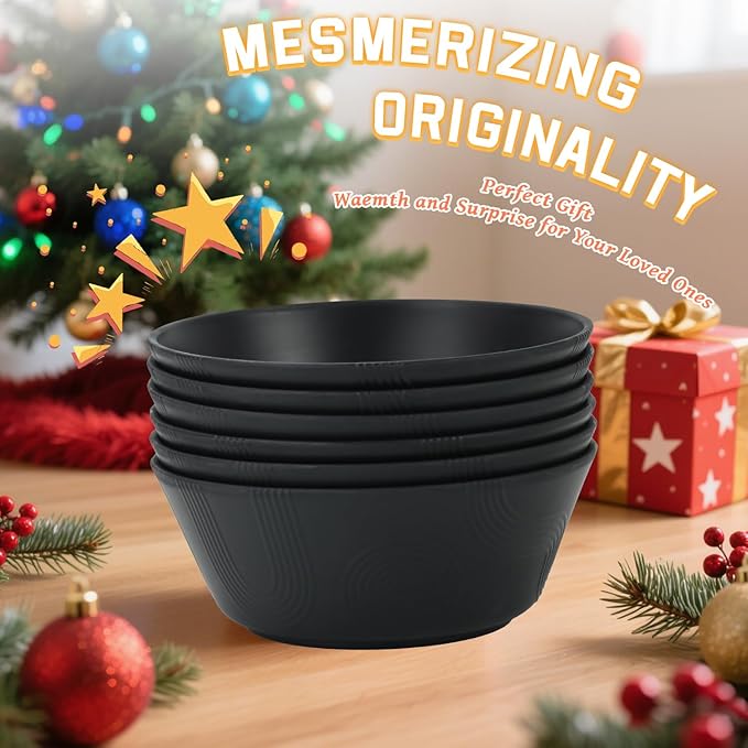 Bowl Set, 6 Pieces Black Wheat Straw Soup and Cereal Bowls