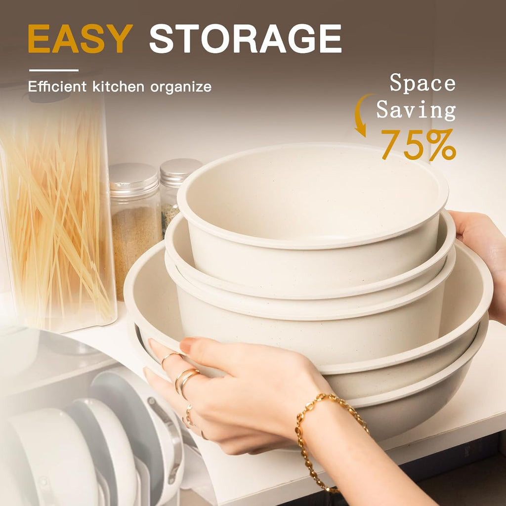 21 Pcs Pots and Pans Set Non Stick, Ceramic Cookware Set Detachable Handle, RV – set view