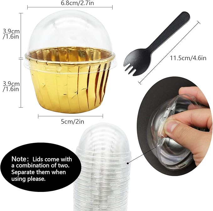 Baking Cups: 100 Mini Gold Foil Liners with Lids and 50 Spoons