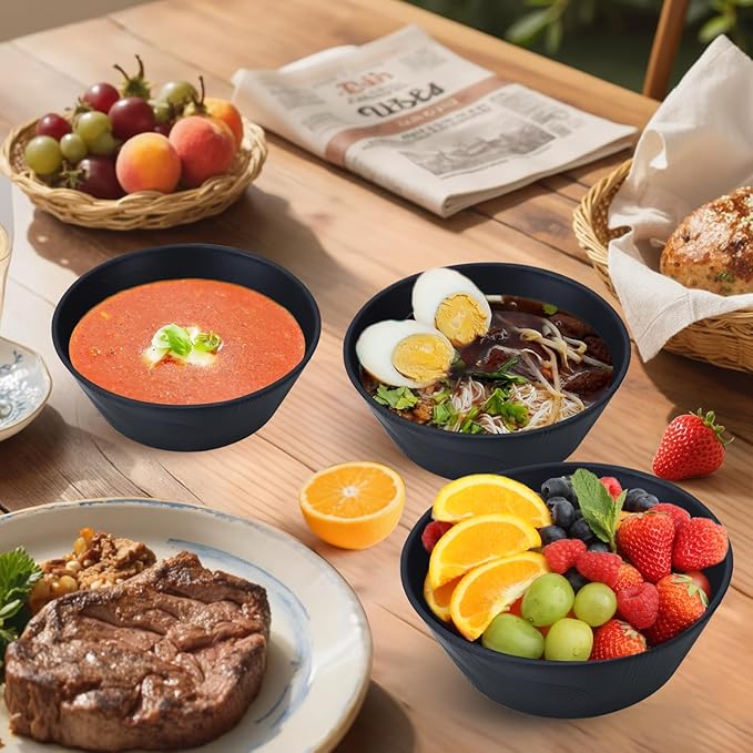 Bowl Set, 6 Pieces Black Wheat Straw Soup and Cereal Bowls