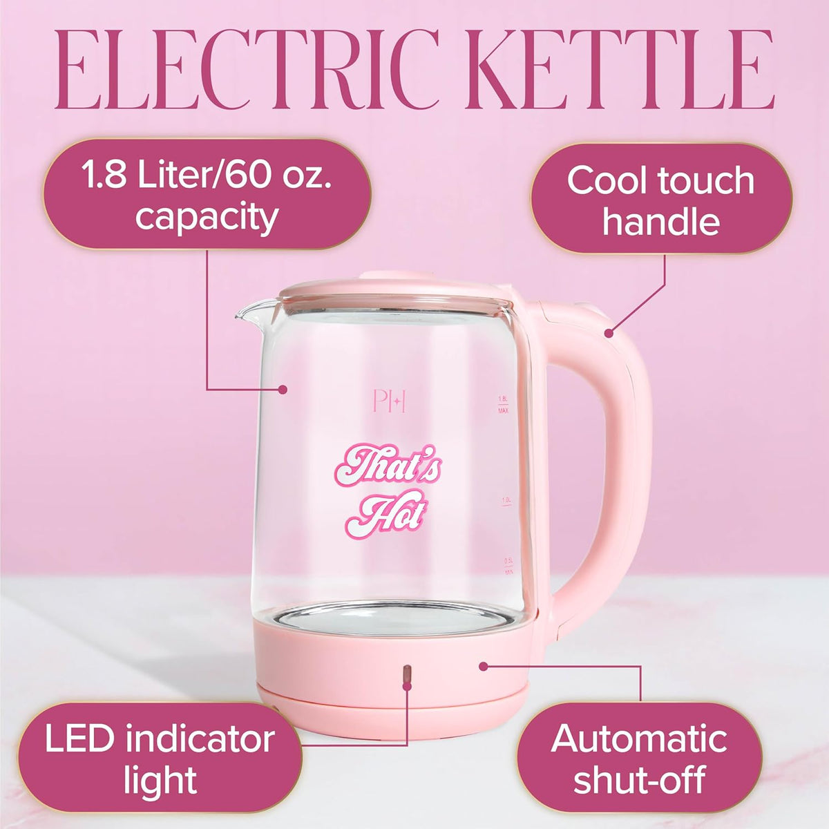 Electric Kettle, Fast Boil with Auto Shut-Off, LED Indicator, 360° Base, Cord – close-up