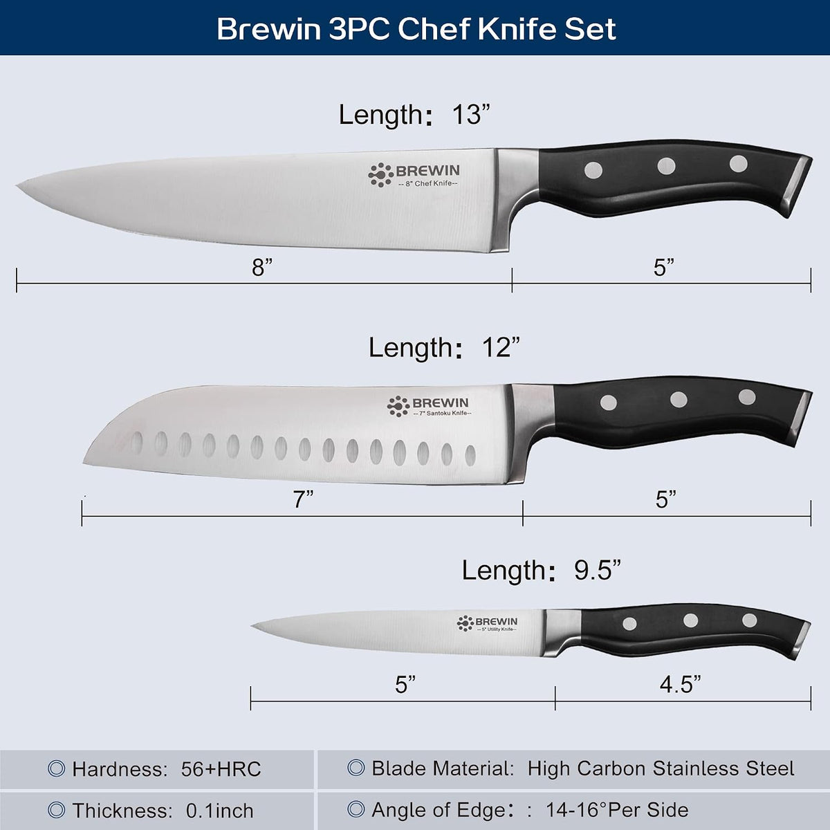 Professional Kitchen Knives, 3PC Chef Knife Set Sharp Knives for Kitchen High – features