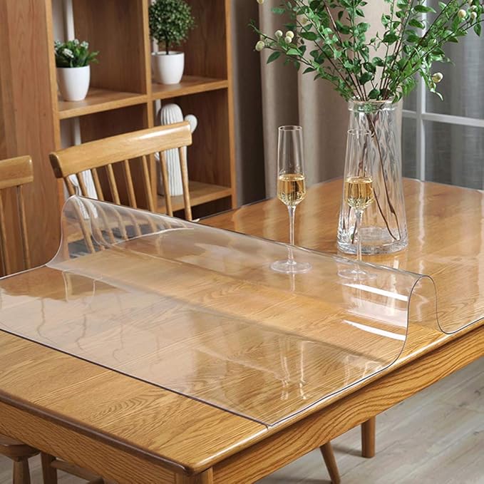 Wadrac Multisize Plastic Clear Table Cover Protector-1.5mm Thick 32x66 inch Clear Chair Mat Anti Scratch Non-Slip Waterproof Desk Cover Mat for Hardwood Floor Dining Room Coffee Table Standing Desk