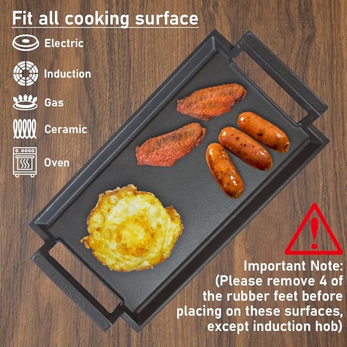 Griddles Cast Iron Flat Pan, Gray, 16.7 x 9.1 Inch